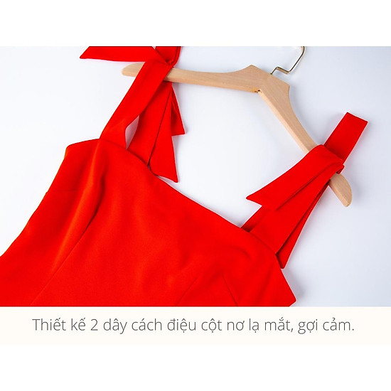 Đầm dạ hội bút chì cúp ngực cqa dây nơ nữ tính màu đỏ cam chất liệu - ảnh sản phẩm 4