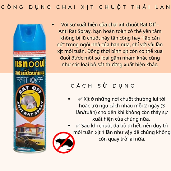 Chai xịt đuổi chuột rat off - anti rat spray thái lan 200ml tặng kèm móc - ảnh sản phẩm 3