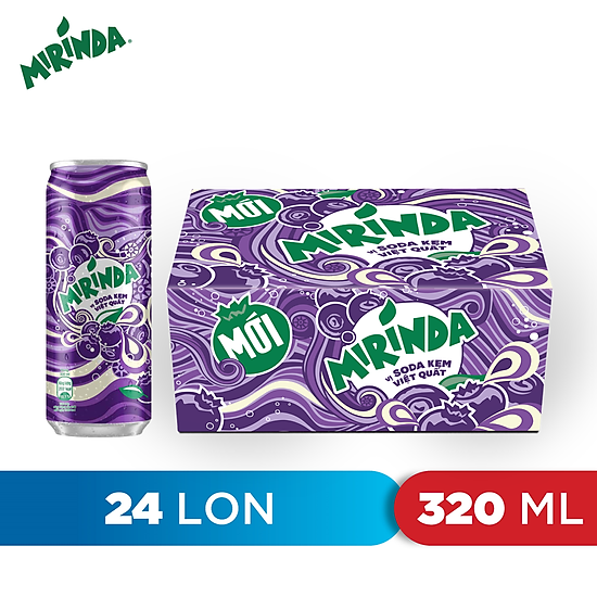 Thùng 24 lon nước ngọt có gaz mirinda soda kem việt quất 320ml lon - ảnh sản phẩm 1