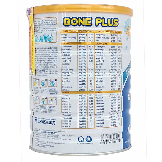 Sữa bột bone plus dinh dưỡng cơ xương khớp 900g sunbaby sbtc2019 - ảnh sản phẩm 2