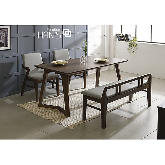 Bộ Bàn Ghế Hàn Quốc LENUS Table 6 – Bench 6 + 2 chair (W-B)