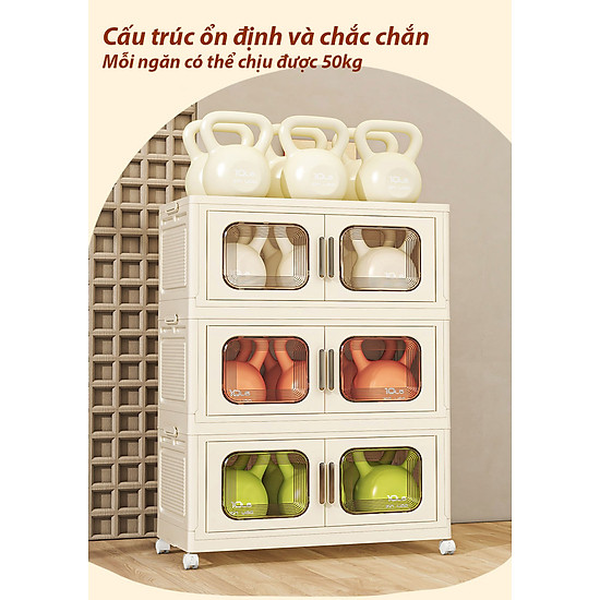 Mua (Ngang 80cm) Tủ Nhựa Gấp Gọn 3/4/5 Tầng Cao Cấp 2 Cánh Cửa Mở-Hộp Đựng  Đồ Đa Năng Bằng Nhựa PP, Tháo Lắp Dễ Dàng - 1T-trong suốt tại Nubie official