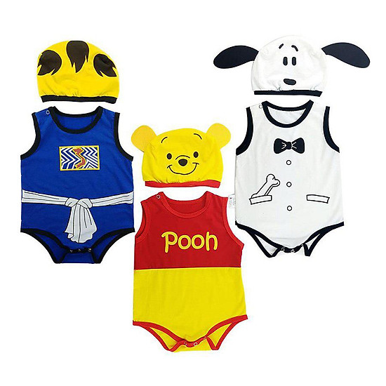 Combo 3 bộ bodysuit chip nón nhiều hình mihababy - ảnh sản phẩm 1