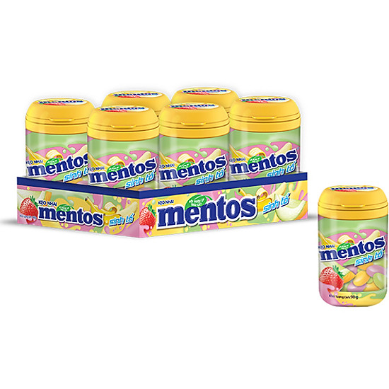 Kẹo nhai mentos sinh tố hương dâu, chuối, dưa lưới hộp 6 hũ - ảnh sản phẩm 1