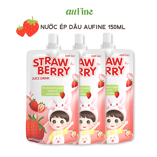 Bộ 3 túi nước ép dâu aufine strawberry juice drink 150ml - ảnh sản phẩm 1