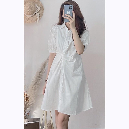 Váy sơ mi trắng nhún eo cao cấp V1315  Thời Trang DVC