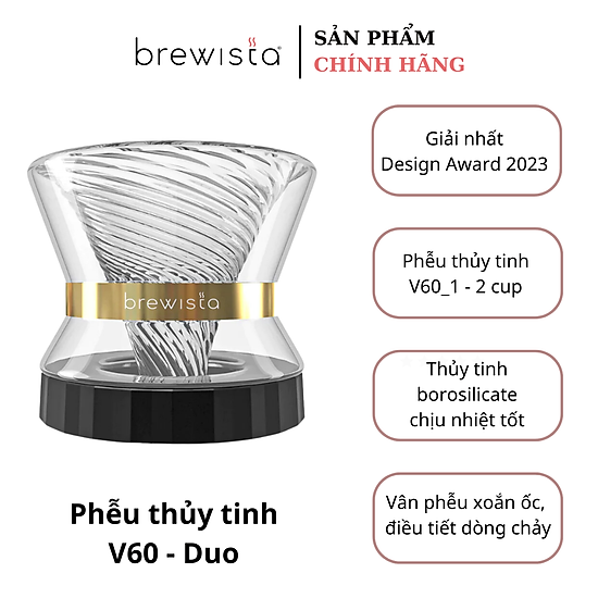 Phễu lọc cà phê v60 thủy tinh brewista tornado duo dripper - ảnh sản phẩm 1