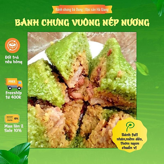 Bánh chưng vuông xanh nếp nương bà dung - đặc sản hà giang 1kg - ảnh sản phẩm 2