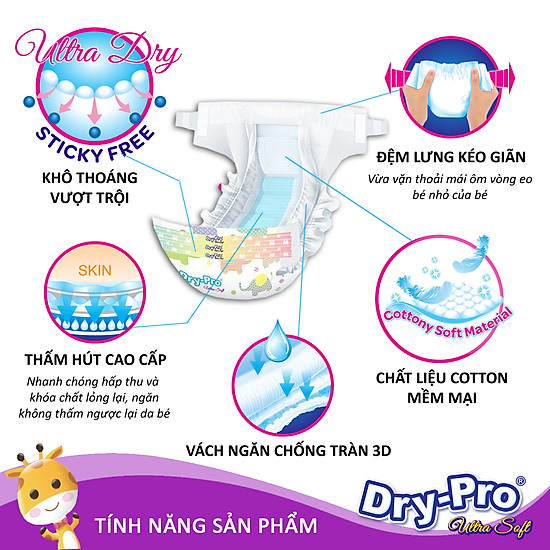 Combo tã bỉm dán dry-pro m74 6kg-10kg+ tặng 1 túi nước rửa bình sữa pur - ảnh sản phẩm 5