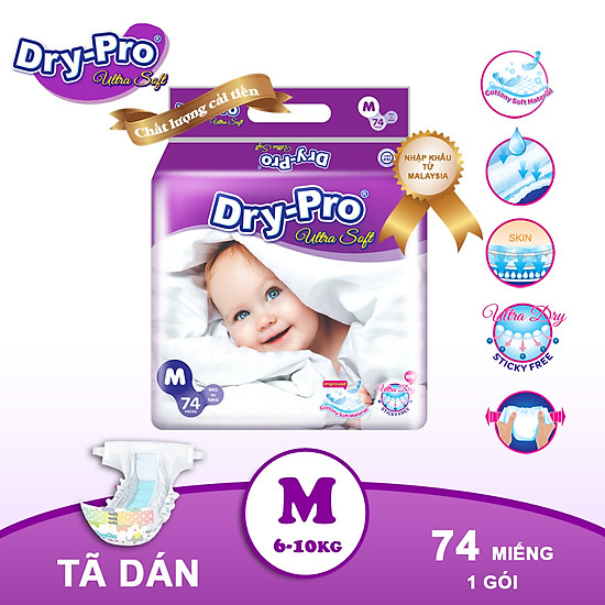 Combo tã bỉm dán dry-pro m74 6kg-10kg+ tặng 1 túi nước rửa bình sữa pur - ảnh sản phẩm 2