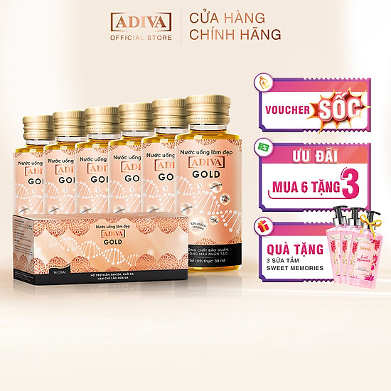 6 hộp nước uống làm đẹp collagen adiva gold 14 chai hộp tặng 3 sữa tắm - ảnh sản phẩm 1