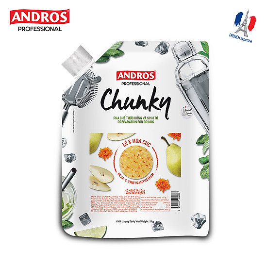 Chunky lê & hoa cúc andros - nguyên liệu pha chế - mứt trái cây - túi 1kg - ảnh sản phẩm 1