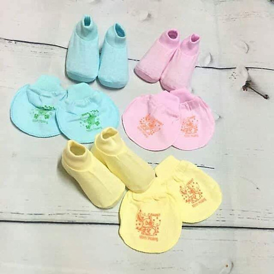 5 bộ bao tay chân cổ bo bé sơ sinh 0-3 tháng - vải cotton màu - ảnh sản phẩm 2