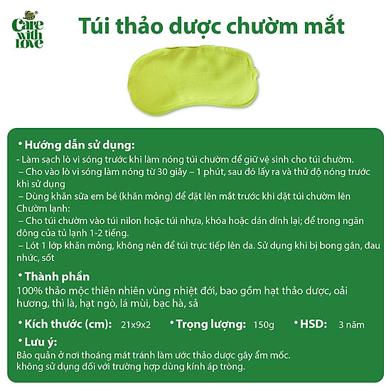 Túi chườm mắt thảo dược giảm đau đầu, nhức mỏi mắt - care with love - ảnh sản phẩm 4