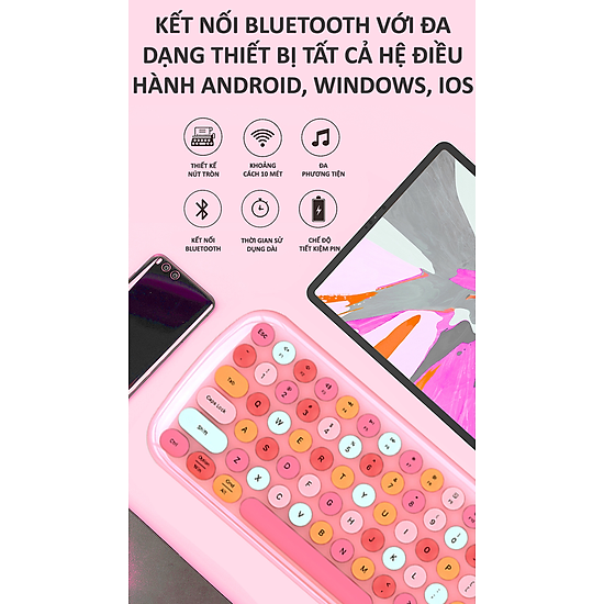 Bàn phím không dây kết nối bluetooth mofii candy nút tròn siêu êm gõ không - ảnh sản phẩm 3