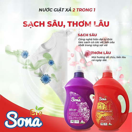 Nước giặt xả sinh học sona 3,2kg hương anh đào , thơm lâu mùi hoa cỏ - ảnh sản phẩm 2