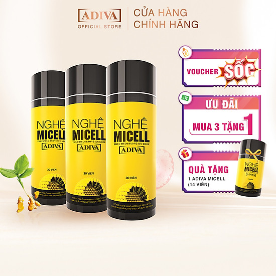 Combo 3 hộp nghệ micell adiva 30 viên tặng 1 hộp nghệ micell adiva 14 viên - ảnh sản phẩm 1