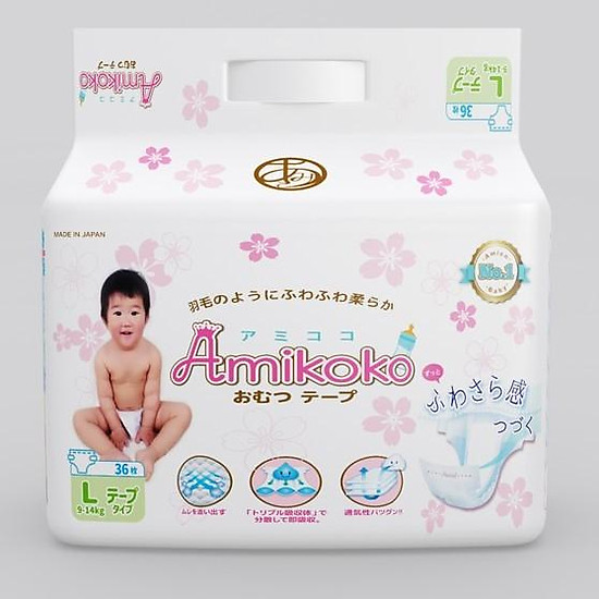 Bỉm - tã dán amikoko premium size l 36 - ảnh sản phẩm 1