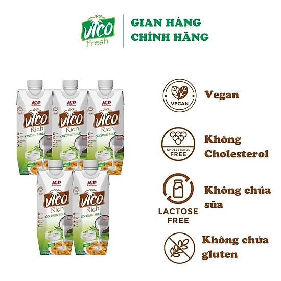 Nước cốt dừa acp vico rich vị ít béo - combo 5 hộp nước cốt dừa 330ml - ảnh sản phẩm 1