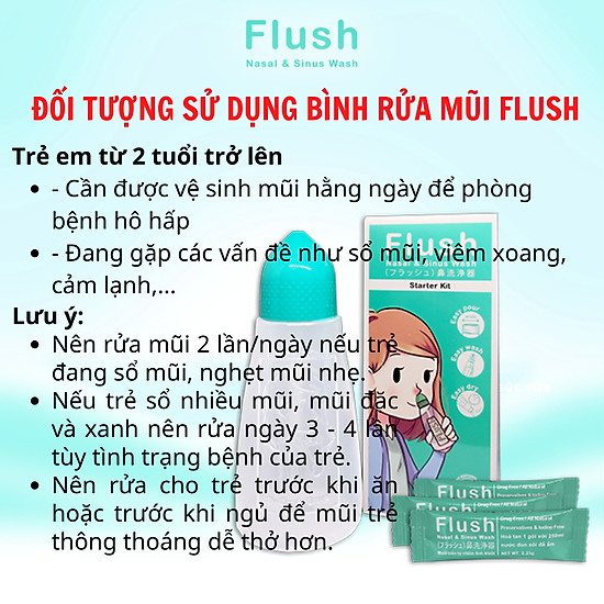 Combo bình rửa mũi cho trẻ flush chính hãng gồm 1 bình và 60 gói muối tinh - ảnh sản phẩm 5