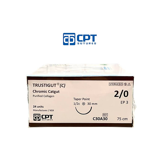 Chỉ phẫu tự tiêu tan chậm cpt trustigut c chromic catgut số 2 0 - c30a30 - ảnh sản phẩm 1