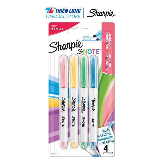 Bút lông màu sharpie s - note nét mảnh - nét rộng màu pastel  vỉ 4 cây - ảnh sản phẩm 2