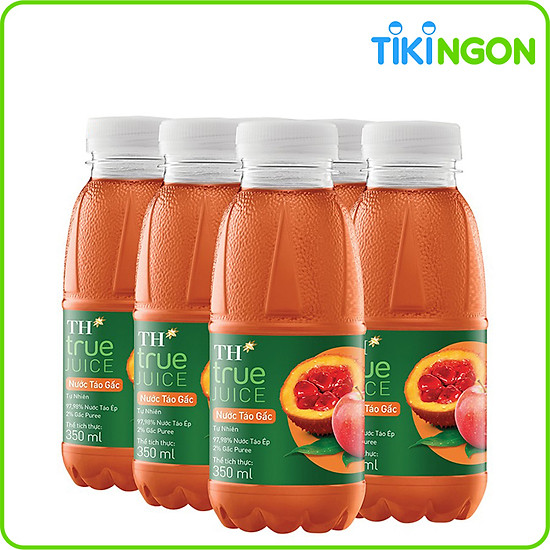 Lốc 6 chai nước trái cây th true juice táo gấc tự nhiên 350ml - ảnh sản phẩm 1