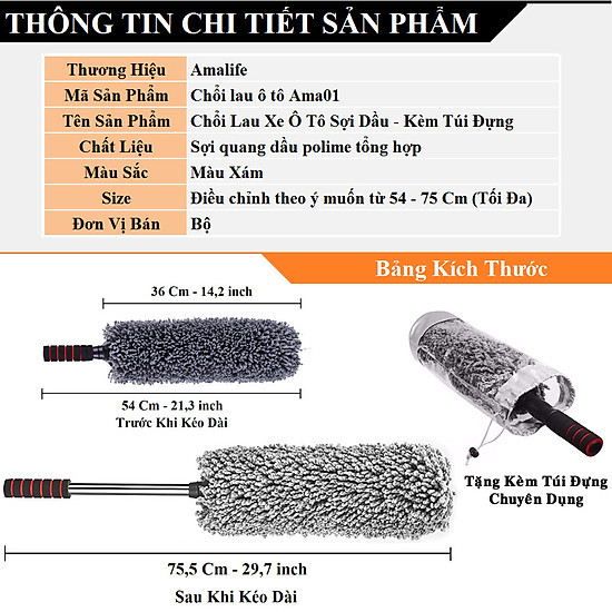 Chổi lau xe ô tô sợi quang dầu, điều chỉnh được độ dài  có túi đựng  chính - ảnh sản phẩm 9