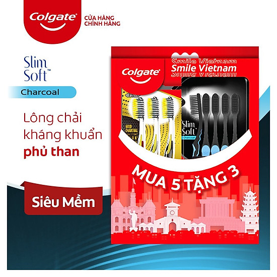 Tặng 3 bàn chải bộ 5 bàn chải đánh răng colgate than hoạt tính kháng khuẩn - ảnh sản phẩm 1