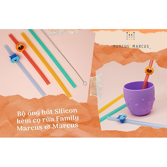 Bộ 4 ống hút silicon kèm cọ rửa family marcus & marcus - ảnh sản phẩm 2