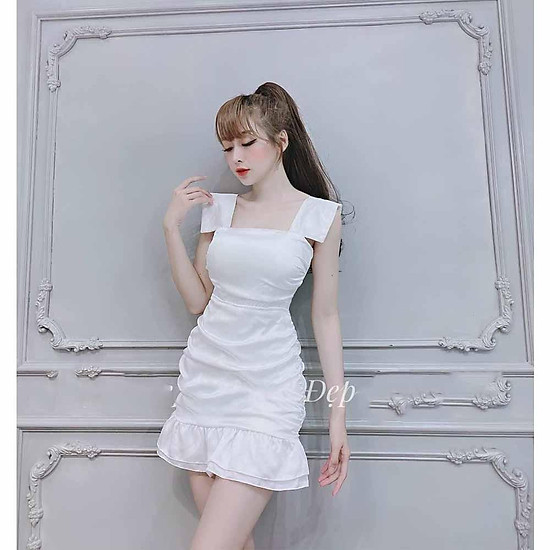 Váy Body Trắng Bẹt Vai Xẻ, Thiết Kế Cao Cấp V2991 - Xuân Quỳnh Luxury