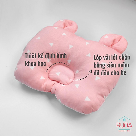 Gối lót chống bẹp đầu cho trẻ sơ sinh runa kids cotton hàn 100% hình tai - ảnh sản phẩm 3