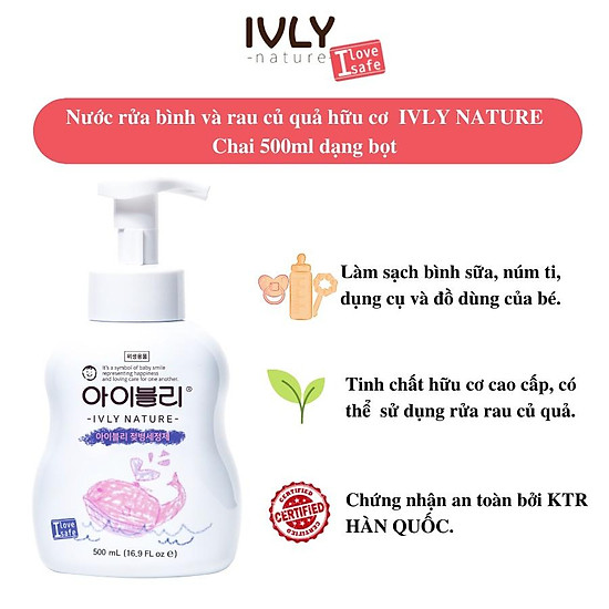 Combo 2 chai nước rửa bình sữa cho bé dạng bọt ivly nature chiết xuất hữu - ảnh sản phẩm 6