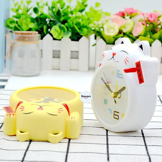 Đồng hồ báo thức để bàn mini mèo thần tài cute - ảnh sản phẩm 3