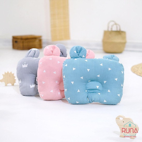 Gối lót chống bẹp đầu cho trẻ sơ sinh runa kids cotton hàn 100% hình tai - ảnh sản phẩm 9