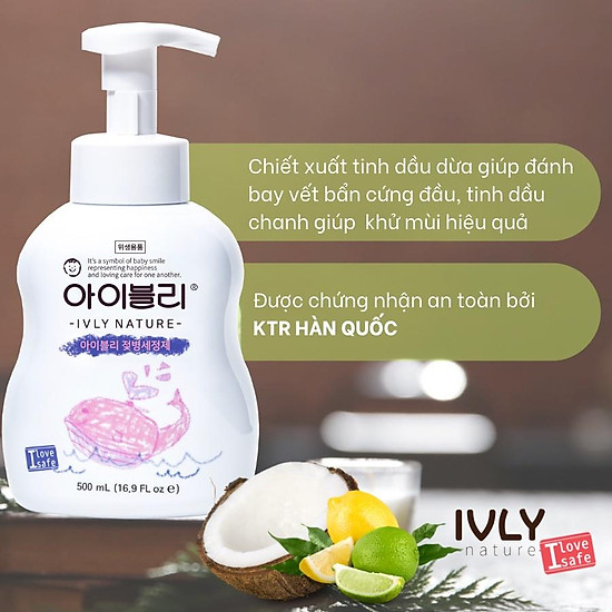 Combo 2 chai nước rửa bình sữa cho bé dạng bọt ivly nature chiết xuất hữu - ảnh sản phẩm 5