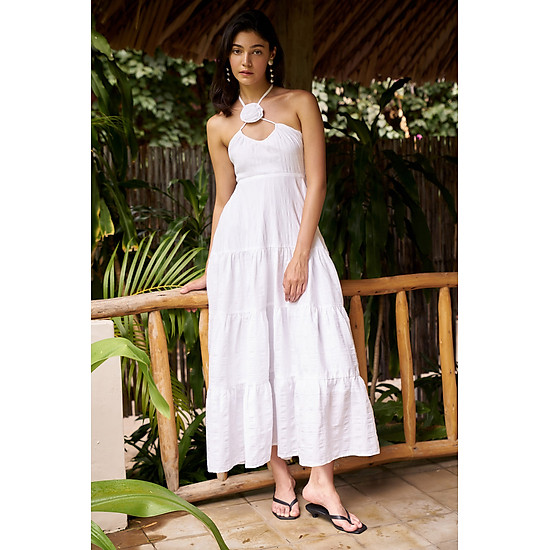 Mua DOTTIE - Đầm maxi rút dây kèm hoa trang trí - D0490 - Trắng - Cotton xốp - S tại Dottie | Tiki