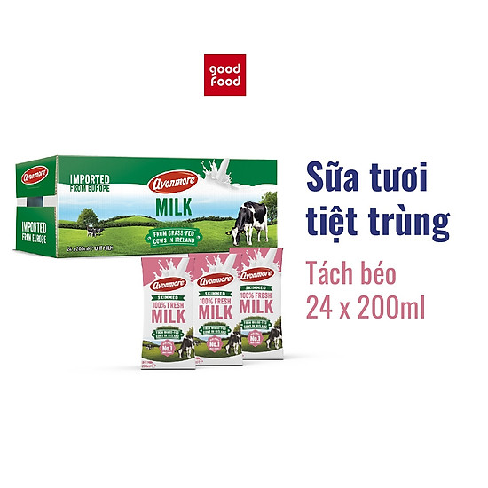 Thùng 24 hộp sữa tươi tách béo tiệt trùng không đường avonmore uht skimmed - ảnh sản phẩm 1