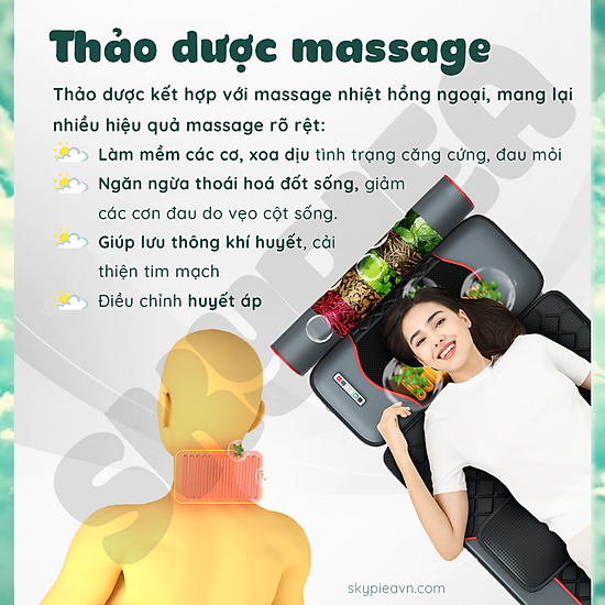 Đệm massage toàn thân hồng ngoại da pu - thương hiệu skypiea - model sk - ảnh sản phẩm 5