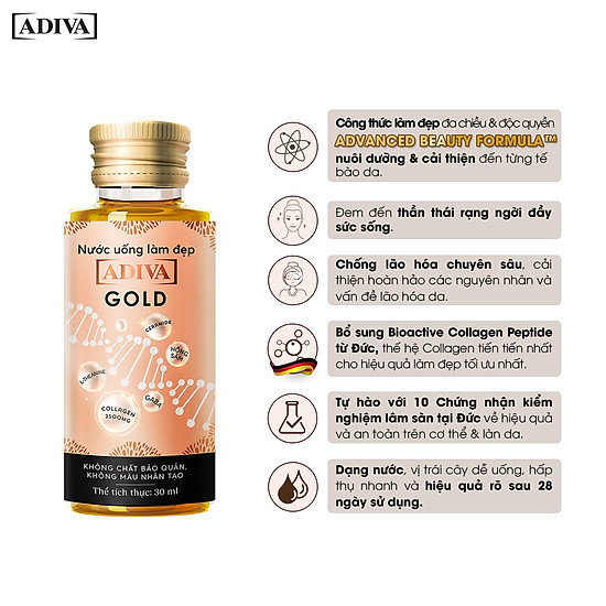 6 hộp nước uống làm đẹp collagen adiva gold 14 chai hộp tặng 3 sữa tắm - ảnh sản phẩm 2