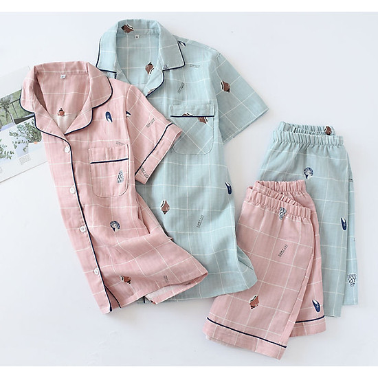 Pijama nữ ngắn tay, đồ bộ mặc nhà azuno az2993 chất liệu xô mặc hè cực mát - ảnh sản phẩm 3