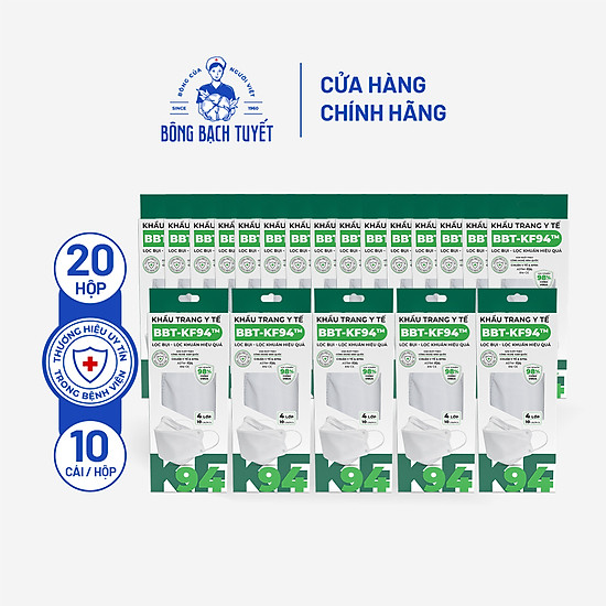 Combo 20 hộp khẩu trang bông bạch tuyết kf94 trắng 10 cái hộp - ảnh sản phẩm 2