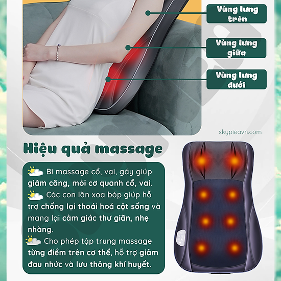 Gối massage hồng ngoại - skypiea - model 2022 sk-2213 - đầu mát-xa cải tiển - ảnh sản phẩm 6