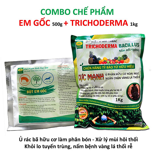 Combo 1 gói chế phẩm em gốc và 1kg nấm đối kháng trichoderma tribac. ủ - ảnh sản phẩm 1