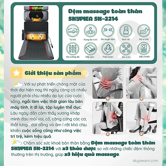 Đệm massage toàn thân hồng ngoại da pu - thương hiệu skypiea - model sk - ảnh sản phẩm 2