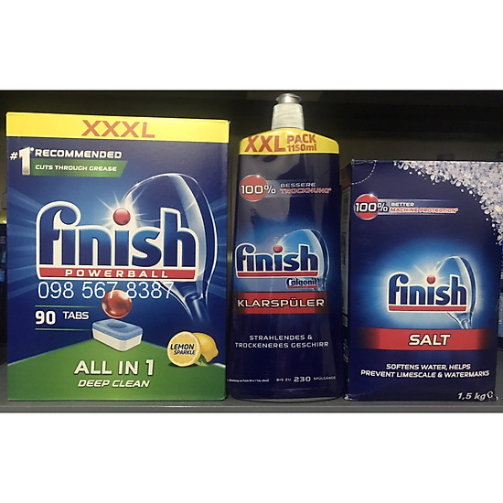 Combo viên rửa chén bát finish all in 1 hộp 90 viên + muối rửa ly finish 1 - ảnh sản phẩm 1