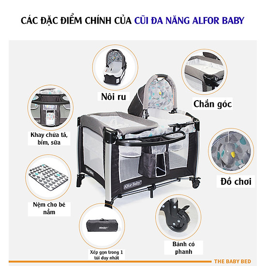 Giường cũi, nôi 4 in1 đa năng cho trẻ sơ sinh alfor baby - ảnh sản phẩm 9