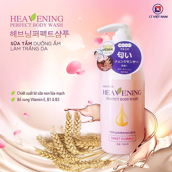 Combo sữa tắm dưỡng ẩm heavening 750ml  hàn quốc  + khăn tắm tạo bọt whip s - ảnh sản phẩm 2