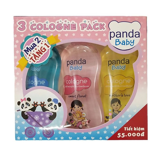 Combo hộp 3 nước hoa cho bé panda baby cologne 100ml xanh, hồng, vàng - ảnh sản phẩm 1