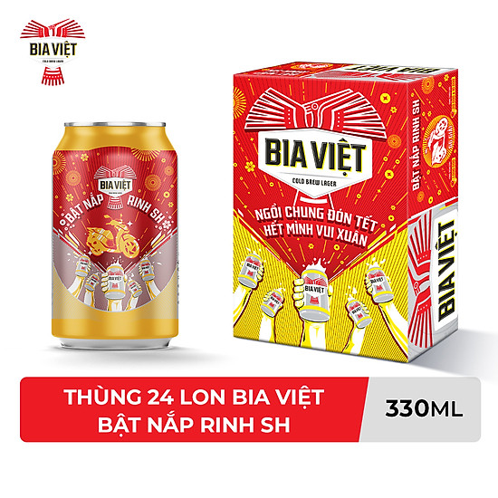 Thùng 24 lon bia việt 330ml - bật nắp rinh sh - ảnh sản phẩm 1